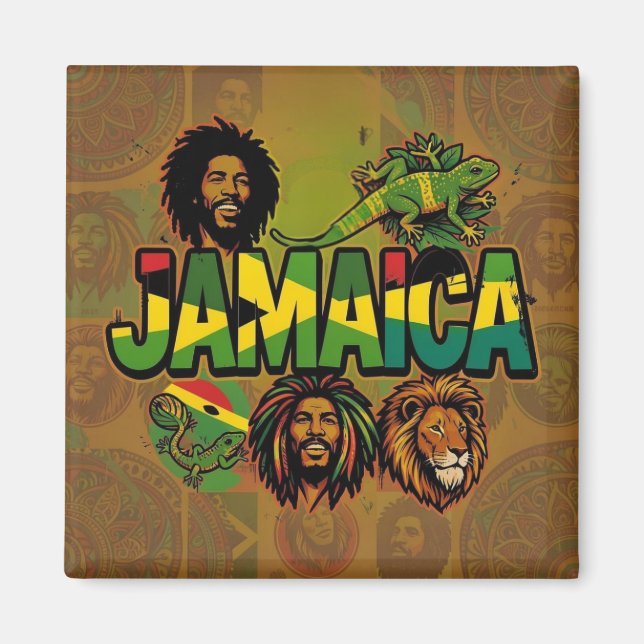 Jamaica proud magnet with jamaican colours (Front)
