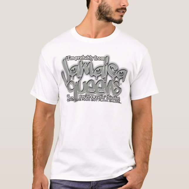 jamaica queens graffiti shirt (grey white font) (Front)