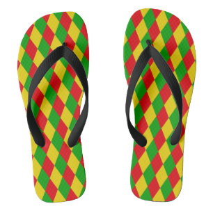 Jamaica Rasta Flag Colors Diamond Patterned Jandals