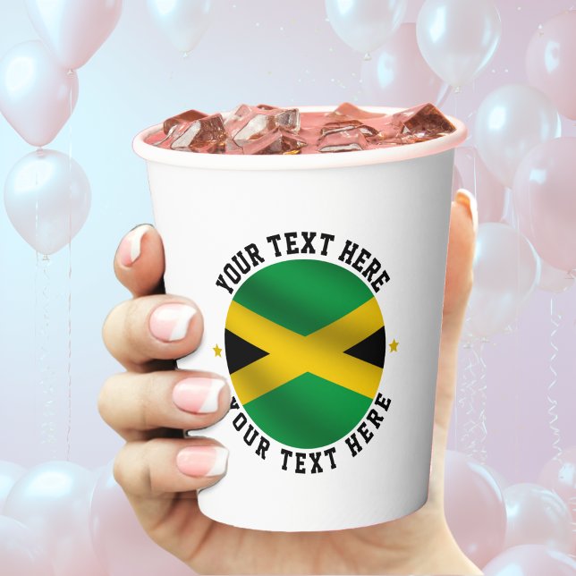 Jamaica Round Text Jamaican Flag Paper Cups (Jamaica Jamaican flag party paper cup)