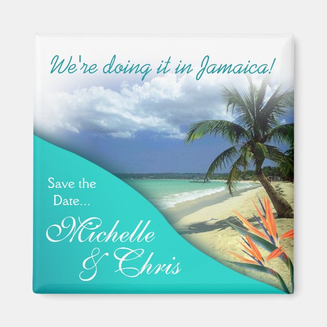 Jamaica Save The Date Emerald Waters Magnet Favour (Front)