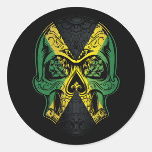 Jamaica  Skull And Roses Flag Classic Round Sticker