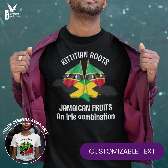JAMAICA ST KITTS Irie Combination T-Shirt (Stylish Jamaica/St Kitts flag T-shirt celebrating dual heritage or mixed relationships.)