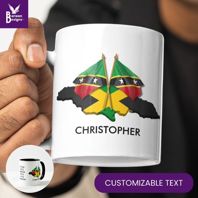 JAMAICA ST KITTS Personalised  Mug (Stylish Jamaica St Kitts flag mug with CUSTOMIZABLE TEXT to celebrate your dual heritage.)