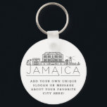 Jamaica Stylised Skyline| Custom Slogan Key Ring<br><div class="desc">A unique key chain representing the beautiful city of Jamaica .  
This keychain features a stylised illustration of the city's unique skyline with its name underneath.
Underneath the city name is a spot for your unique slogan or statement about your favourite city.</div>