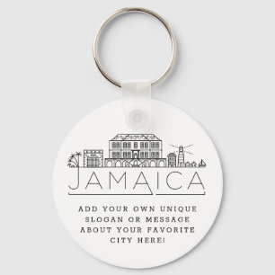 Jamaica Stylized Skyline  Custom Slogan Key Ring