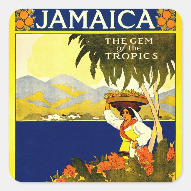 Jamaica the Gem of the Tropics Travel Poster 1910 Square Sticker (Front)