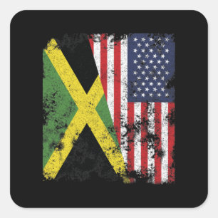 Jamaica USA Flag - Half American Square Sticker