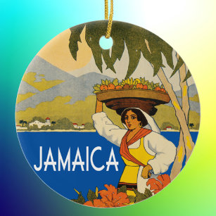 Jamaica vintage travel style illustration ceramic tree decoration