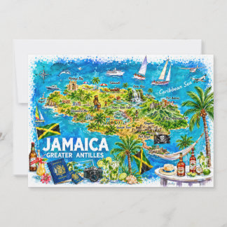 Jamaica Watercolor Travel Map Postcard