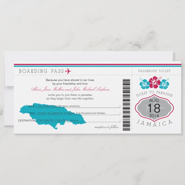 Jamaica Wedding Boarding Pass Invitation (Front)