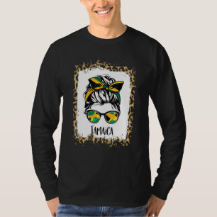 Jamaica Women Messy Bun Jamaican Flag Girls Jamai T-Shirt