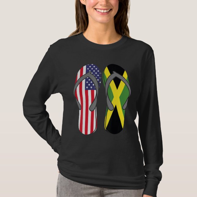 Jamaican American Flag Sandals USA Jamaica Root Pr T-Shirt (Front)