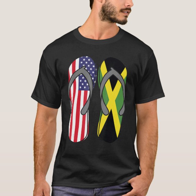 Jamaican American Flag Sandals USA Jamaica Root Pr T-Shirt (Front)