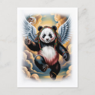 Jamaican Angel Panda in the sky on a White Holiday Postcard