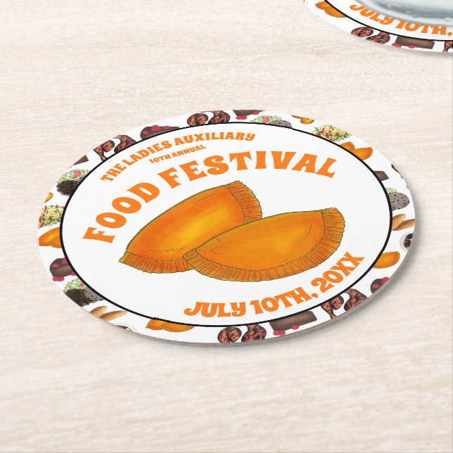 Jamaican Beef Patty Food Fest Caribbean Cuisine Round Paper Coaster (Angled)
