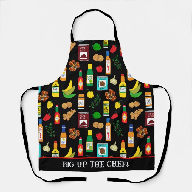 Jamaican Caribbean Food Patterned Chef Apron (Front)
