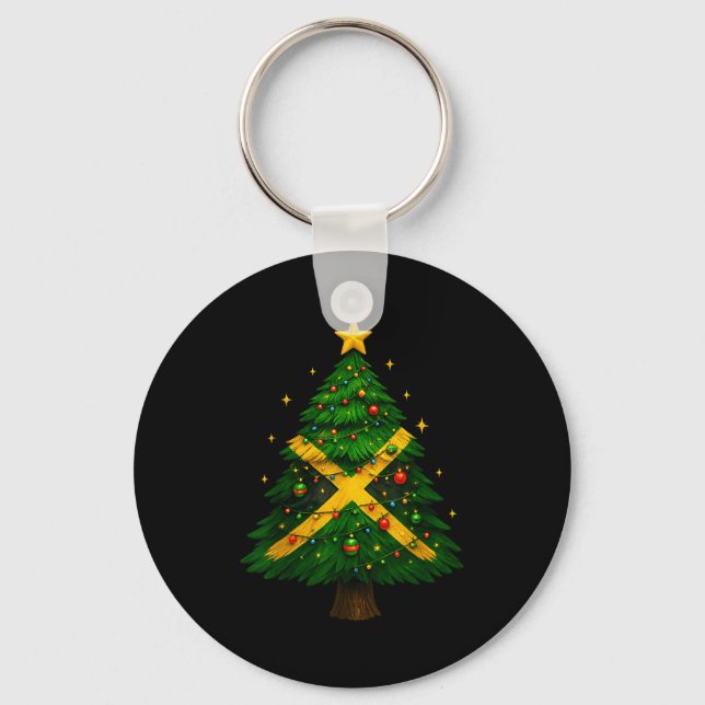 Jamaican Christmas Tree Design, Festive Holiday Gr Key Ring (Front)