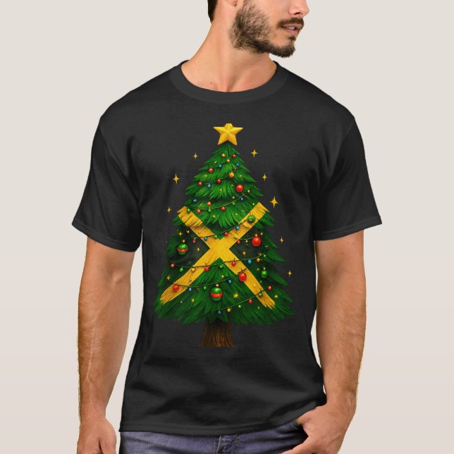 Jamaican Christmas Tree Design, Festive Holiday Gr T-Shirt (Front)