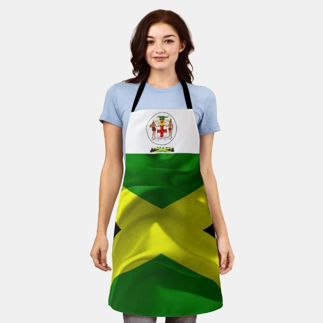 Jamaican flag-coat arms apron (Worn)