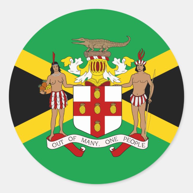 Jamaican Flag & Coat of Arms, Flag of Jamaica Classic Round Sticker (Front)