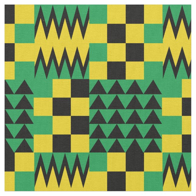Jamaican Flag Coloured African Geometric Pattern Fabric (Close Up)