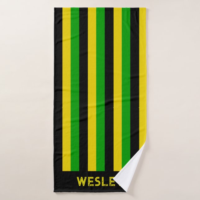Jamaican Flag Coloured Black Yellow Green Striped Bath Towel (Bath Towel)