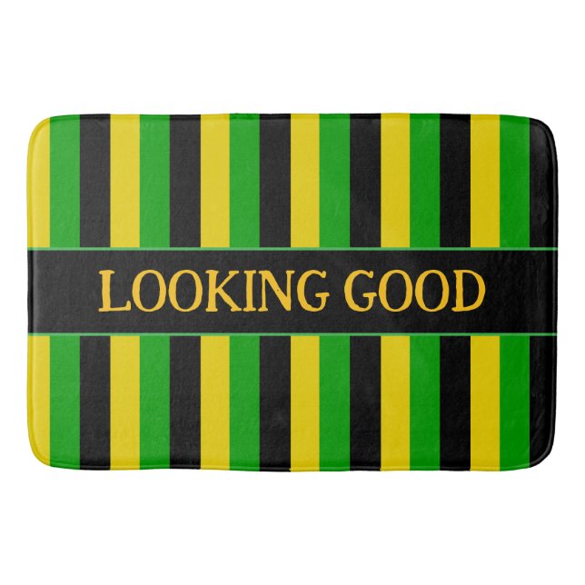 Jamaican Flag Coloured Striped Bath Mat (Front)
