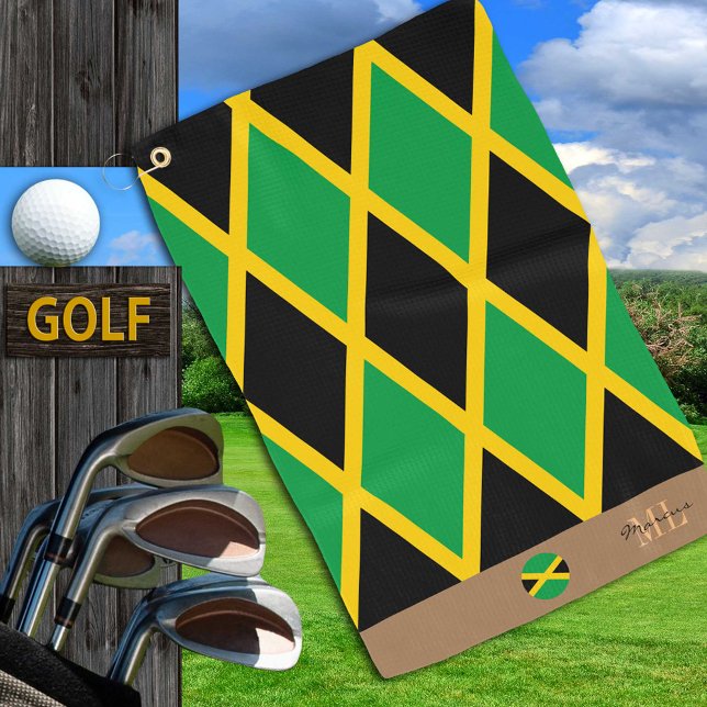 Jamaican flag & Jamaica, monogrammed sports / Golf Golf Towel (Creator Uploaded)