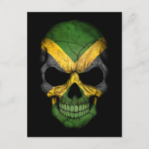 Jamaican Flag Skull on Black Postcard