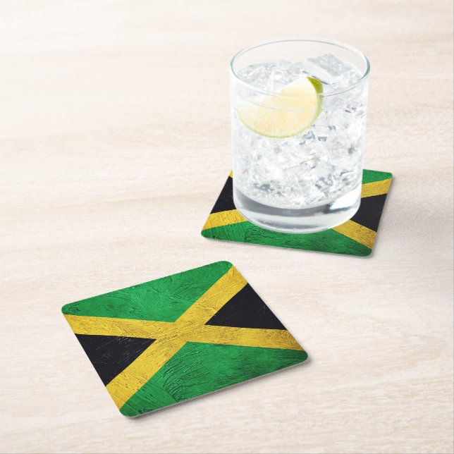 Jamaican Flag Square Paper Coaster (Insitu)