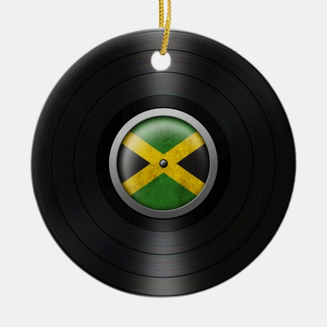 Jamaican Flag Vinyl Record Album Graphic Ceramic Tree Decoration (Front)