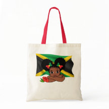 Jamaican Flag with Girl & Hibiscus Flower Tote Bag