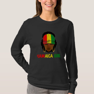 Jamaican Girl Afro Jamaica Flag Hat Pride Patrioti T-Shirt