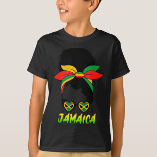 Jamaican Girl Jamaica Flag Pride Black Woman Afro  T-Shirt