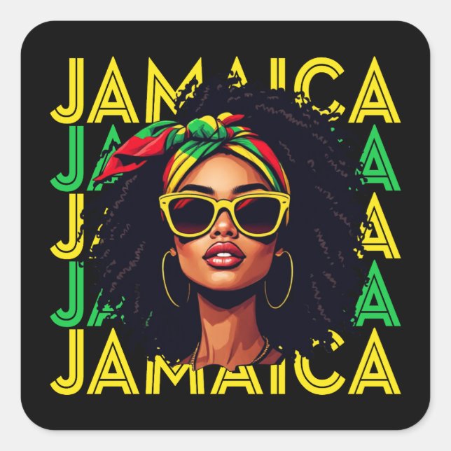 Jamaican Girl Jamaica Flag Proud Jamaican Women Square Sticker (Front)