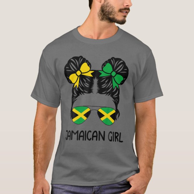 Jamaican Girl Messy Hair Jamaica Pride Patriotic G T-Shirt (Front)