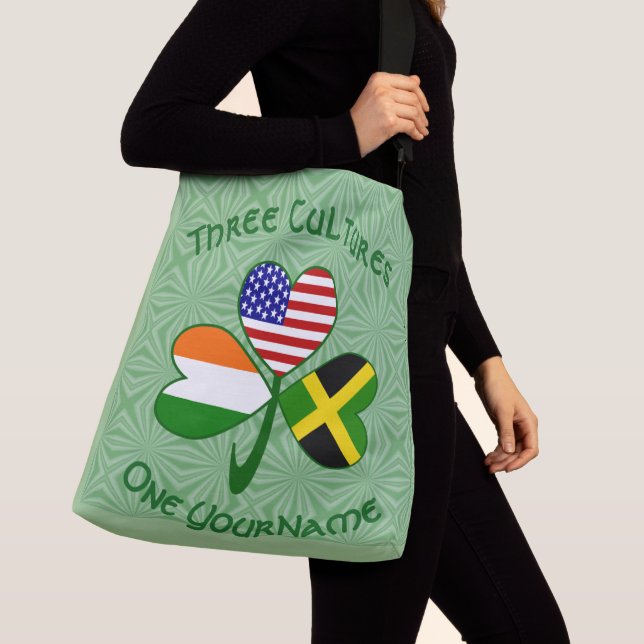 Jamaican Irish American Shamrock Flag Personalised Crossbody Bag (Close Up)