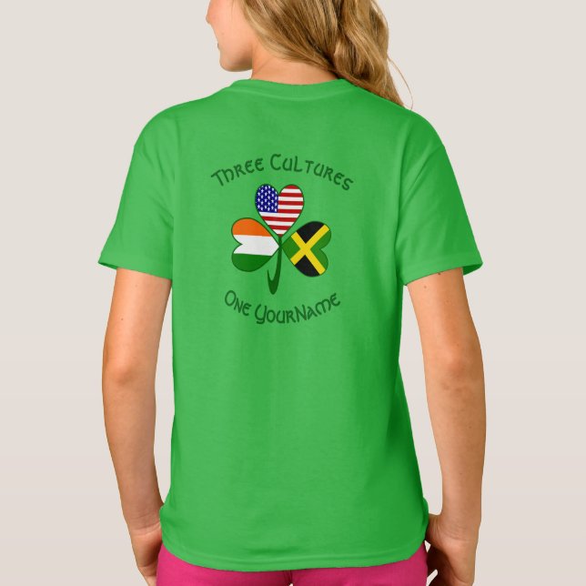 Jamaican Irish USA Flags Shamrock Personalised  T-Shirt (Back)