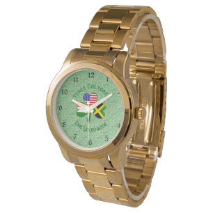 Jamaican Irish USA Flags Shamrock Personalised  Watch