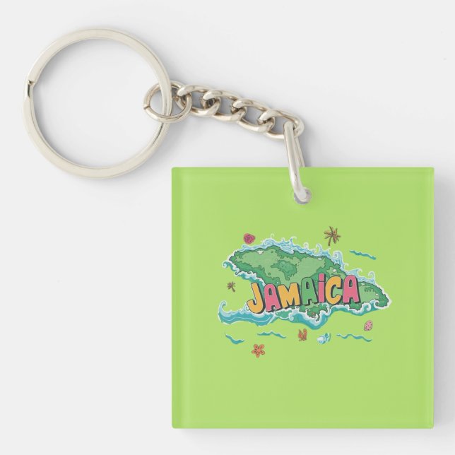 Jamaican island water colour map key ring (Front)