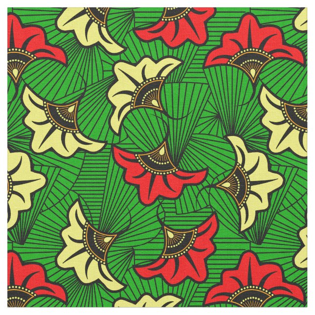 Jamaican Rasta African Biloba Flower Pattern Fabric (Close Up)