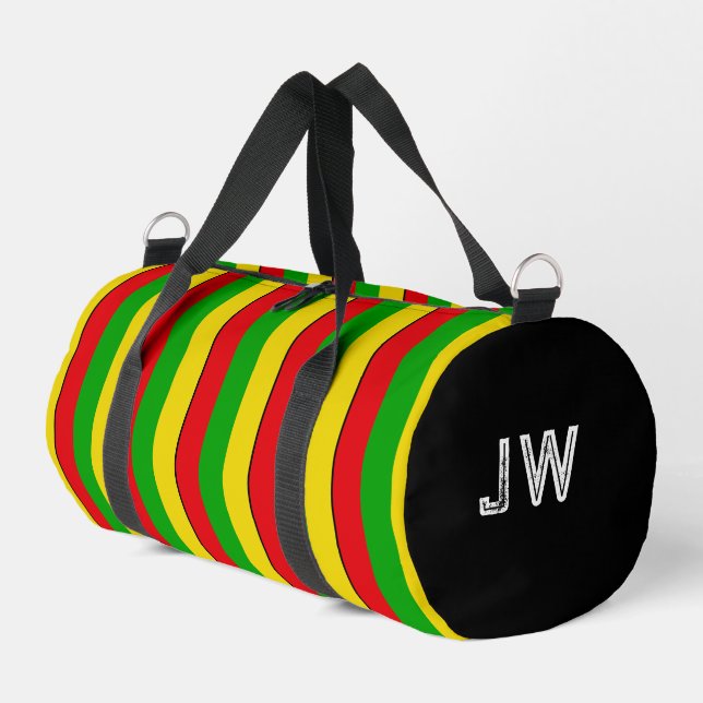 Jamaican Rasta Coloured Striped Patterned Duffle Bag (Left Corner)