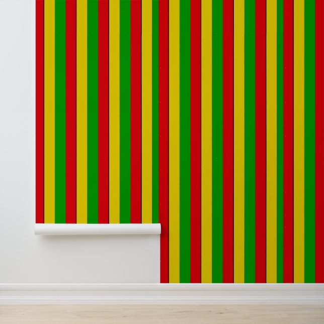 Jamaican Rasta Coloured Stripes Patterned Wallpaper (Application)