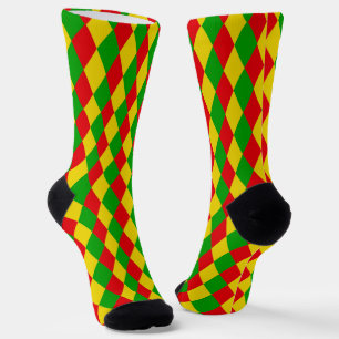 Jamaican Rasta Flag Colored Diamonds Patterned Socks