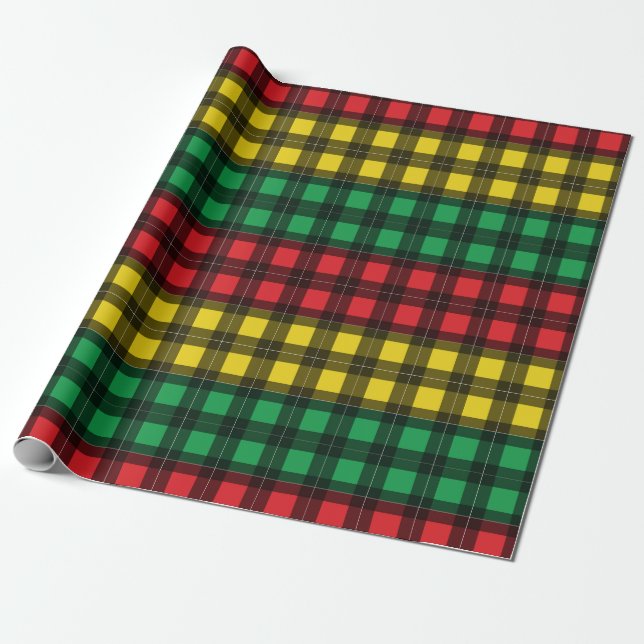 Jamaican Rasta Flag Colors Plaid Pattern Wrapping Paper (Unrolled)