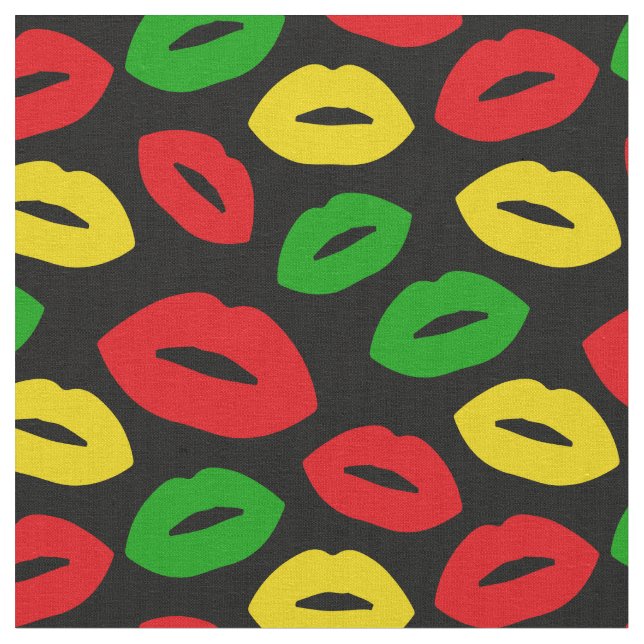 Jamaican Rasta Flag Coloured Lipstick Kisses Fabric (Close Up)
