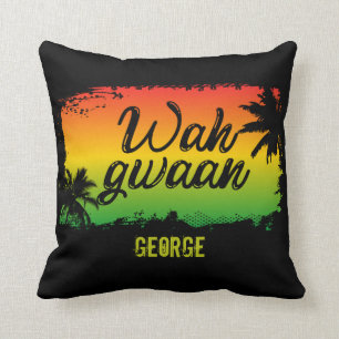 Jamaican Rasta Wah Gwaan Hello Black Cushion