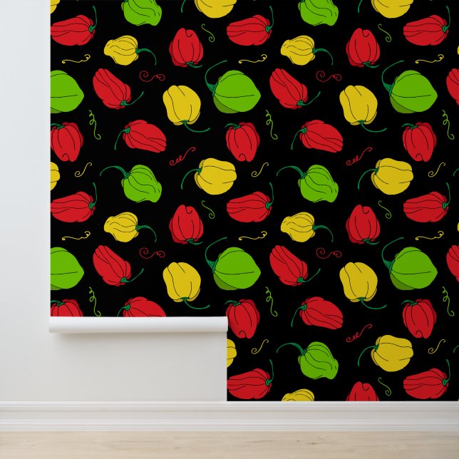 Jamaican Restaurant Scotch Bonnet Patterned Wallpaper (Application)