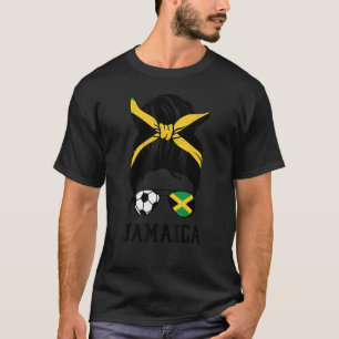 Jamaican Soccer Girl Mum Messy Bun Jamaica Flag Fo T-Shirt